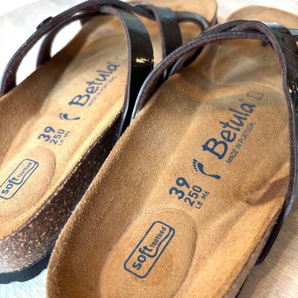 Betula Vinja Ladies Birkenstock Dark Brown / Black Patent Leather Sandals Size 8 - Picture 8 of 10